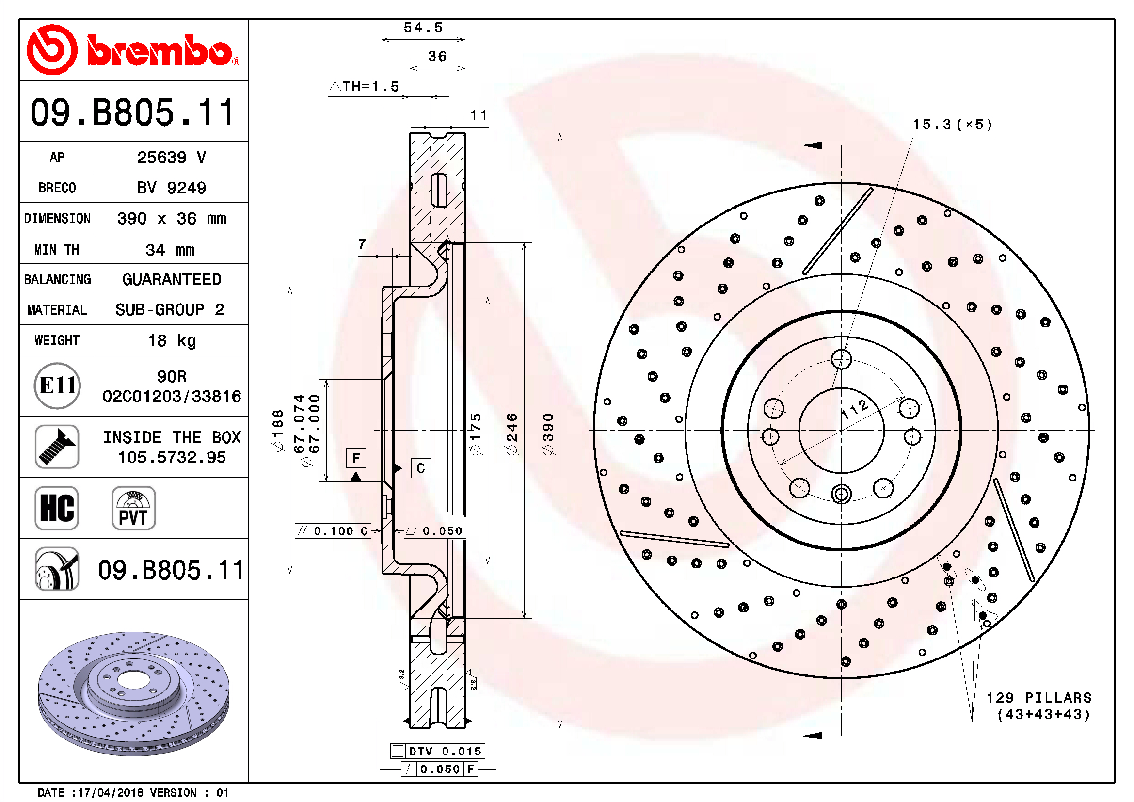 Mercedes Brembo Disc Brake Rotor - Front (390mm) 1664210512